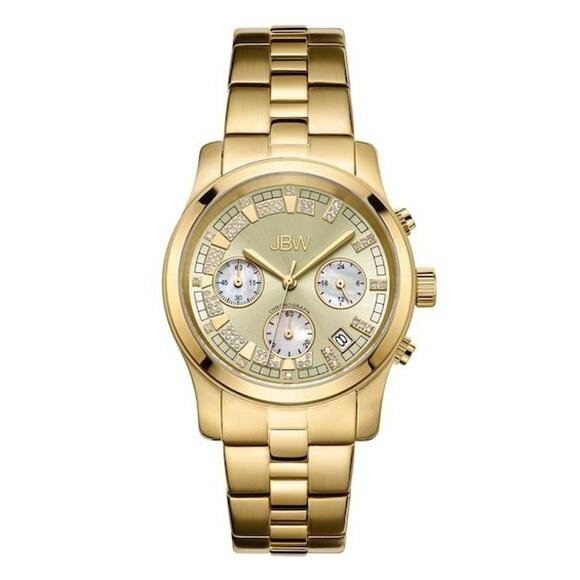 425$ JBW Alessandra Diamond Crystal 18K Gold Plate Chronograph Watch Jb-6217-E